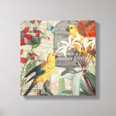 Parrot Yellow Tropical Antiek Flower Canvas Afdruk (Voorkant)