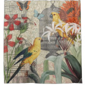 Parrot Yellow Tropical Antiek Flower Douchegordijn (Voorkant)