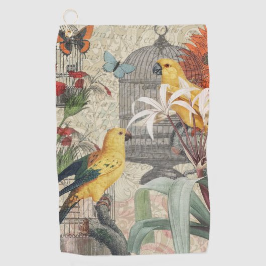 Parrot Yellow Tropical Antiek Flower Golfhanddoek (Voorkant)