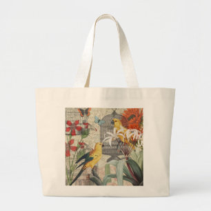 Parrot Yellow Tropical Antiek Flower Grote Tote Bag