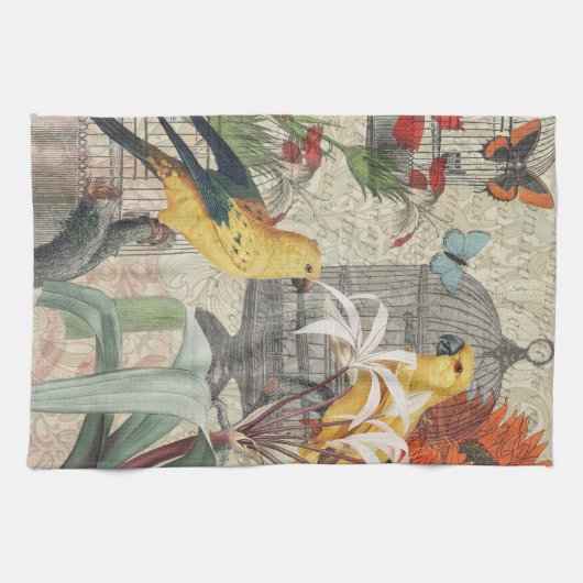 Parrot Yellow Tropical Antiek Flower Theedoek (Horizontaal)