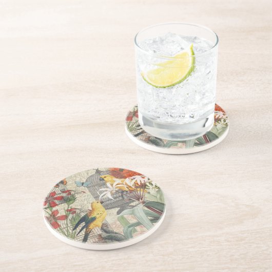 Parrot Yellow Tropical Antiek Flower Zandsteen Onderzetter (Zijkant)