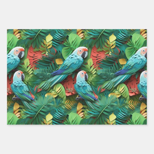 Parrots Floral Kirigami Inpakpapier Vel (Voorkant)