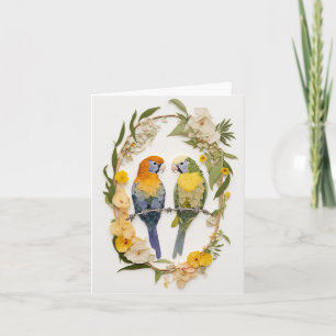 Parrots Flower Collage Art Kaart