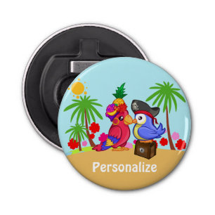 Parrots Treasure Love Cartoon Personalized Button Flesopener