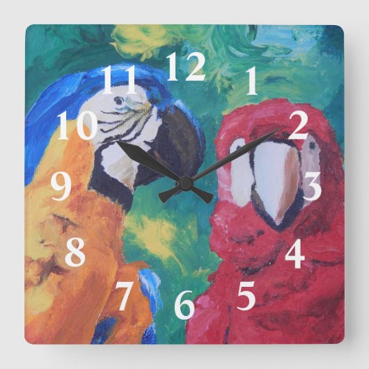 Parrots Vierkante Klok (Voorkant)