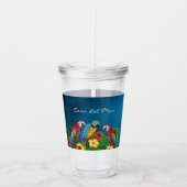 Parrots vogelblauw zomerblad acryl drinkbeker (Voorkant)