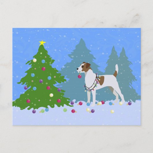 Parson Russell Terrier die kerstboom deinst Feestdagenkaart (Voorkant)