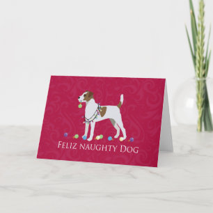 Parson Russell Terrier Feliz Naughty Dog Kerstmis Feestdagen Kaart