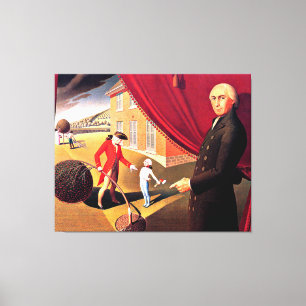 Parson Weem's Fable, mooie kunst van Grant Wood Canvas Afdruk