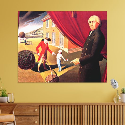 Parson Weem's Fable, mooie kunst van Grant Wood Canvas Afdruk (Insitu (Woonkamer))