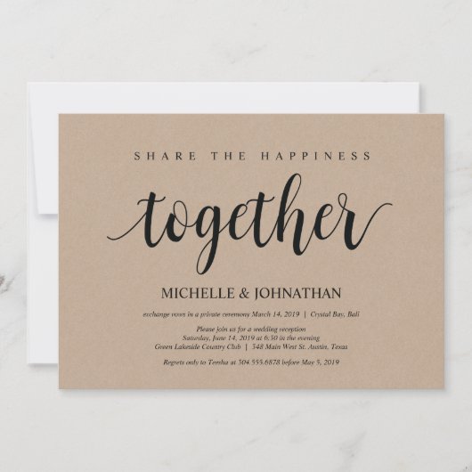 Partager bonheur Mariage Elopement carte d'invitat (Devant)