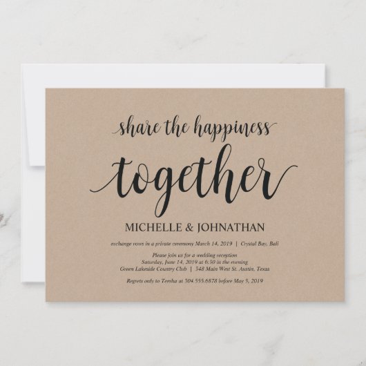 Partagez le bonheur Mariage Elopement Invitations (Devant)