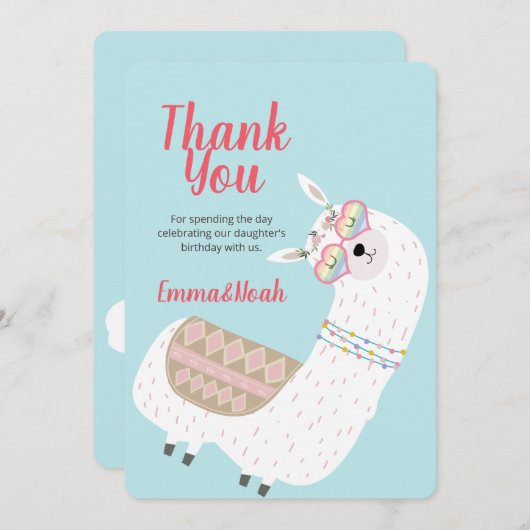 Parti Cute moderne Llama Cactus Merci d'anniversai (Devant / Derrière)