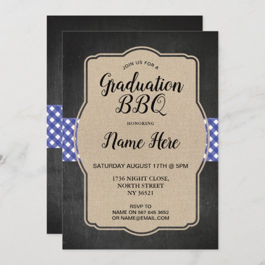 Parti de la graduation BBQ Invitation Bleu En vich (Devant / Derrière)