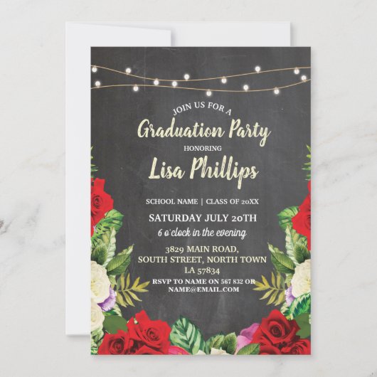 Parti de la graduation Invitation Rustic Red Roses (Devant)