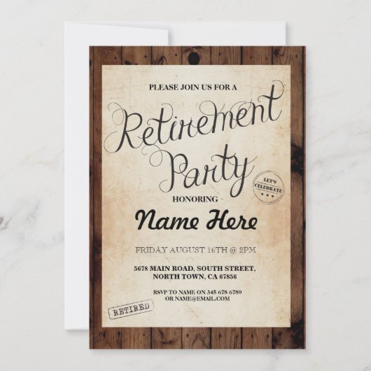Parti de la retraite Wood Rustic Retire Invitation (Devant)