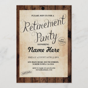 Parti de la retraite Wood Rustic Retire Invitation