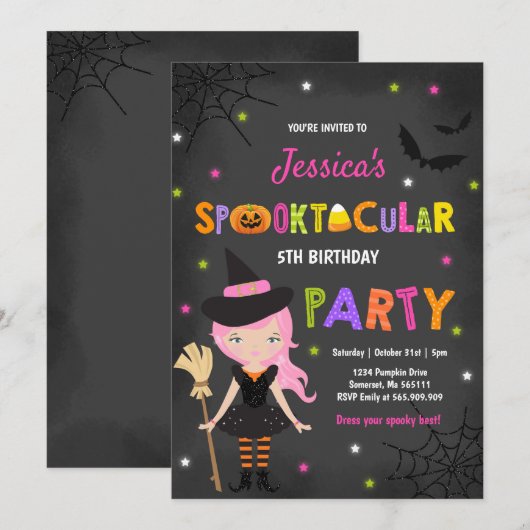 Parti de la sorcière Invitation d'Halloween (Devant / Derrière)