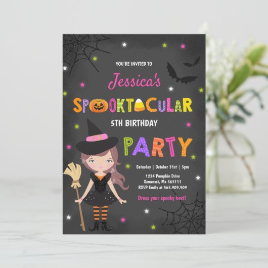 Parti de la sorcière Invitation d'Halloween (Debout devant)