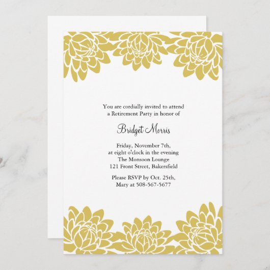 Parti de retraite Jaune Invitation moderne et flor (Devant / Derrière)