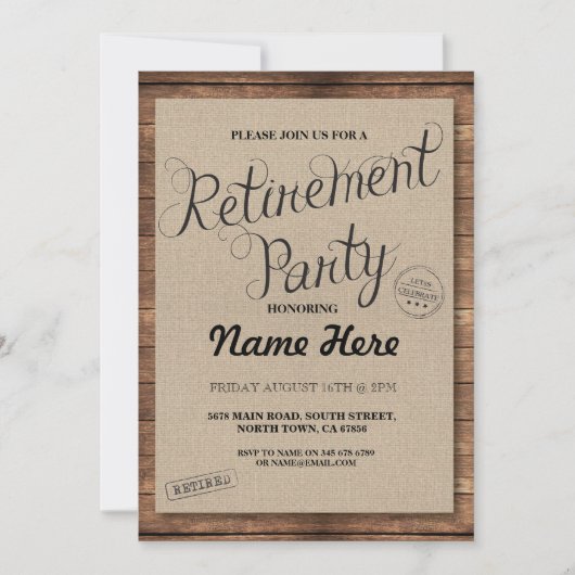 Parti de retraite Wood Rustic Retire Invitation Vi (Devant)
