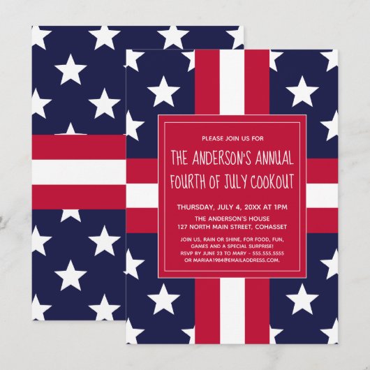 Parti d'été du 4 juillet, Invitation de cuisine (Devant / Derrière)