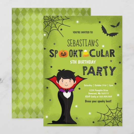Parti d'Halloween Vampire, Invitation d'anniversai (Devant / Derrière)