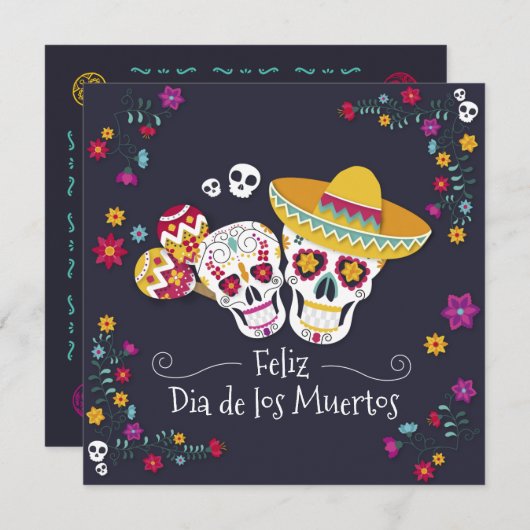 Parti Dia de Muertos coloré | Invitation (Devant / Derrière)