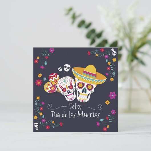 Parti Dia de Muertos coloré | Invitation (Debout devant)