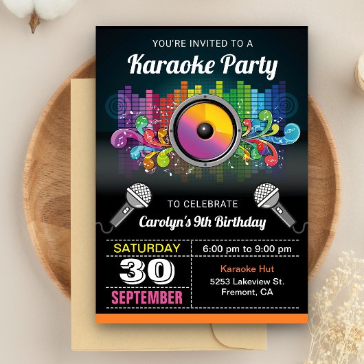 Parti Karaoke | Musique colorée Invitation Anniver