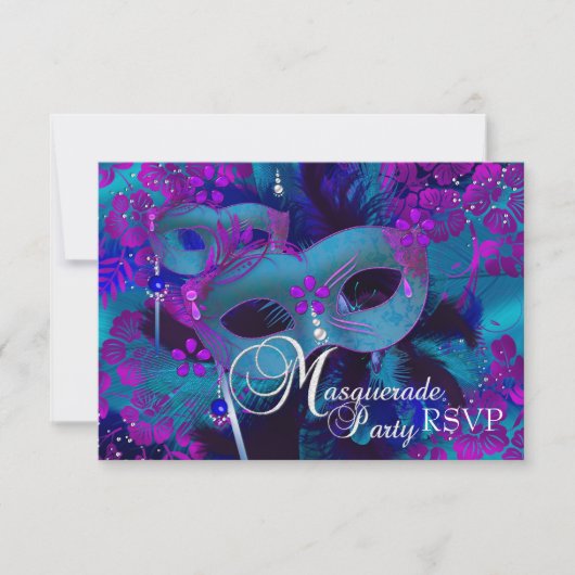 Parti mascarade Turquoise et violette RSVP (Devant)