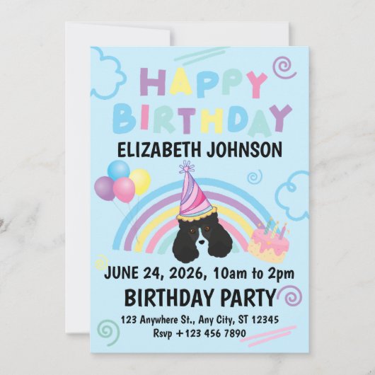 Parti Poodle Birthday Invitation in Blue (Devant)