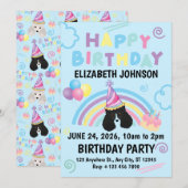 Parti Poodle Birthday Invitation in Blue (Devant / Derrière)