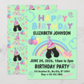 Parti Poodle Birthday Invitation in Green (Devant / Derrière)