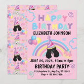 Parti Poodle Birthday Invitation in Pink (Devant / Derrière)