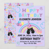 Parti Poodle Birthday Invitation in Purple (Devant / Derrière)