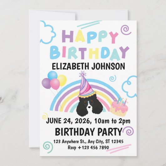 Parti Poodle Birthday Invitation in White (Devant)