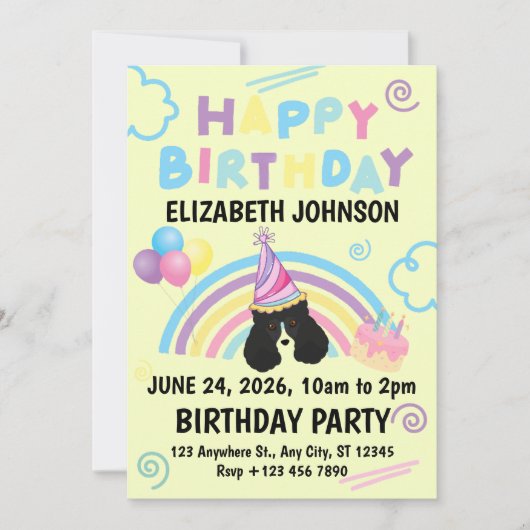 Parti Poodle Birthday Invitation in Yellow (Devant)