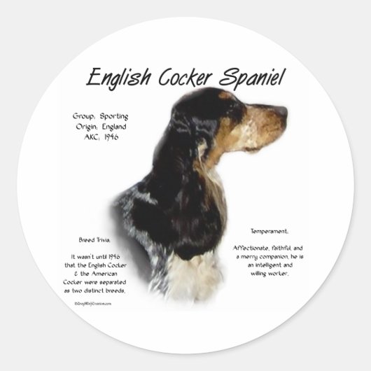 Parti Roan Engelse Cocker Spaniel Geschiedenis Ronde Sticker (Voorkant)