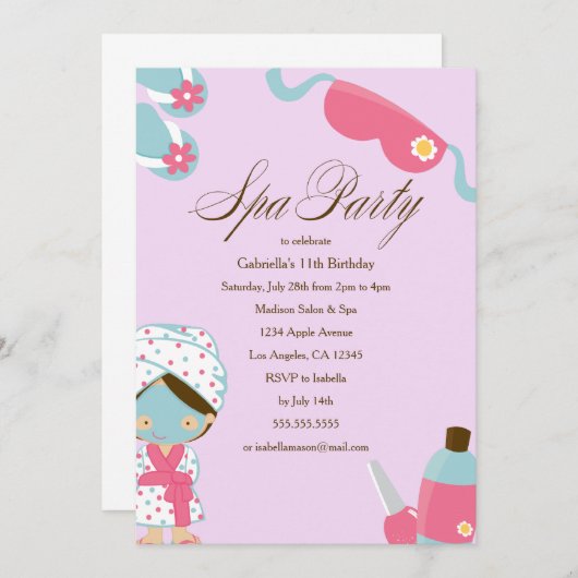 Parti Spa| Invitation à la fête d'anniversaire (Devant / Derrière)