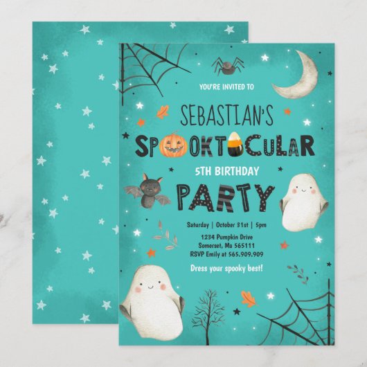 Parti Spooktacular Invitation de l'anniversaire de (Devant / Derrière)