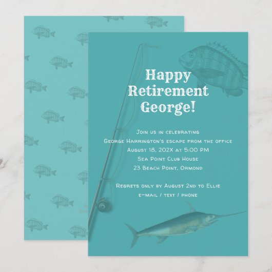 Partie de la retraite de pêche Sea Blue Invitation (Devant / Derrière)