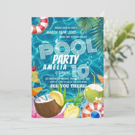 Partie du pool | Invitation de fête d'anniversaire (Debout devant)