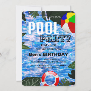 Partie du pool   Nage Invitation d'anniversaire