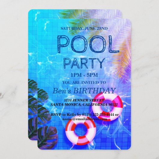 Partie du pool | Nage Invitation d'anniversaire (Devant / Derrière)