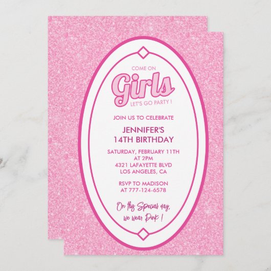 Parties scintillant 14e anniversaire invitation Po (Devant / Derrière)