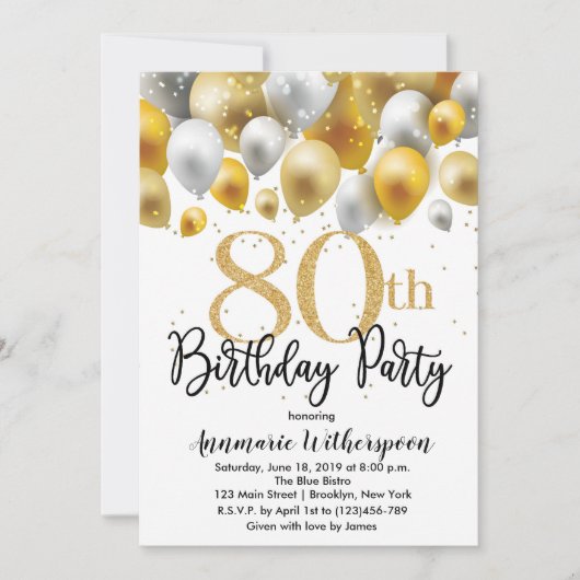 Parties scintillant 80e anniversaire Invitation Ba (Devant)