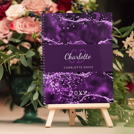 Parties scintillant agate violet marbre rose monog