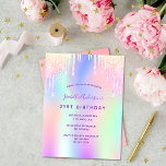 Parties scintillant arc-en-ciel rose invitation<br><div class="desc">Une invitation à la fête d'anniversaire de 21e anniversaire, féminine et féminine (ou tout âge). Devant : Un arrière - plan de couleur arc-en-ciel en violet, rose, vert menthe, or rose. Décoré avec des gouttes de parties scintillant en violet, rose et faux or. Personnalisez et ajoutez un nom et des...</div>